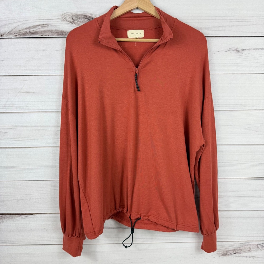 Melloday Women's Pullover Quarter Zip Sweatshirt Drawstring Hem Long Sleeve M